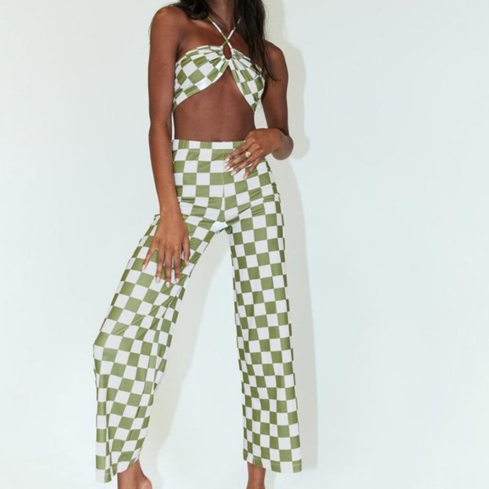 #16 Princess Polly New Latiana Green Pant set Checkerboard - Picture 4 of 4